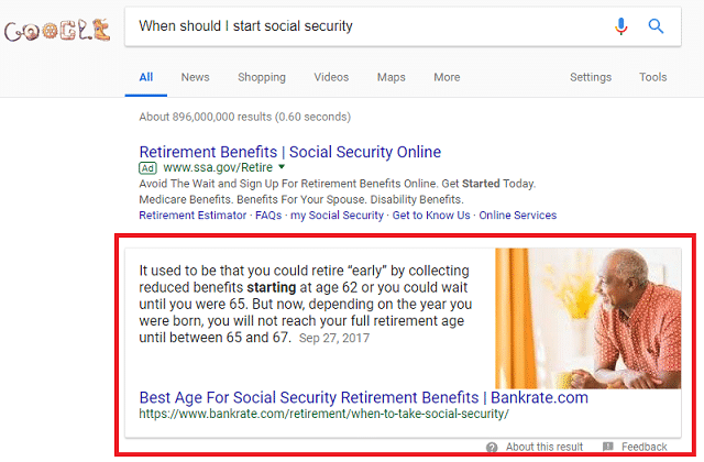 Example of Google Featured Snippet