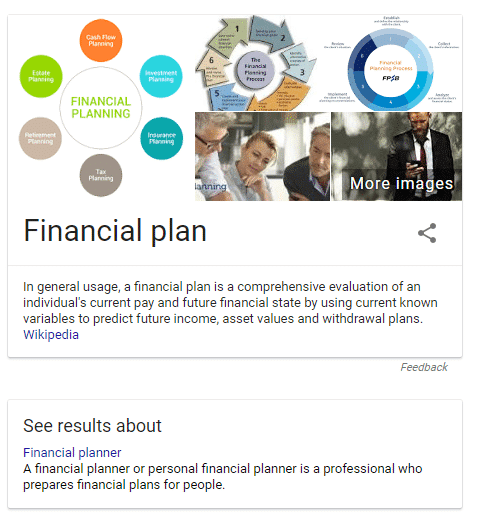 Google Knowledge Graph for "Financial Plan"