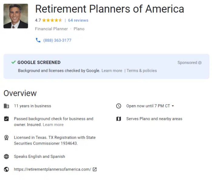 Google Screened for Advisors