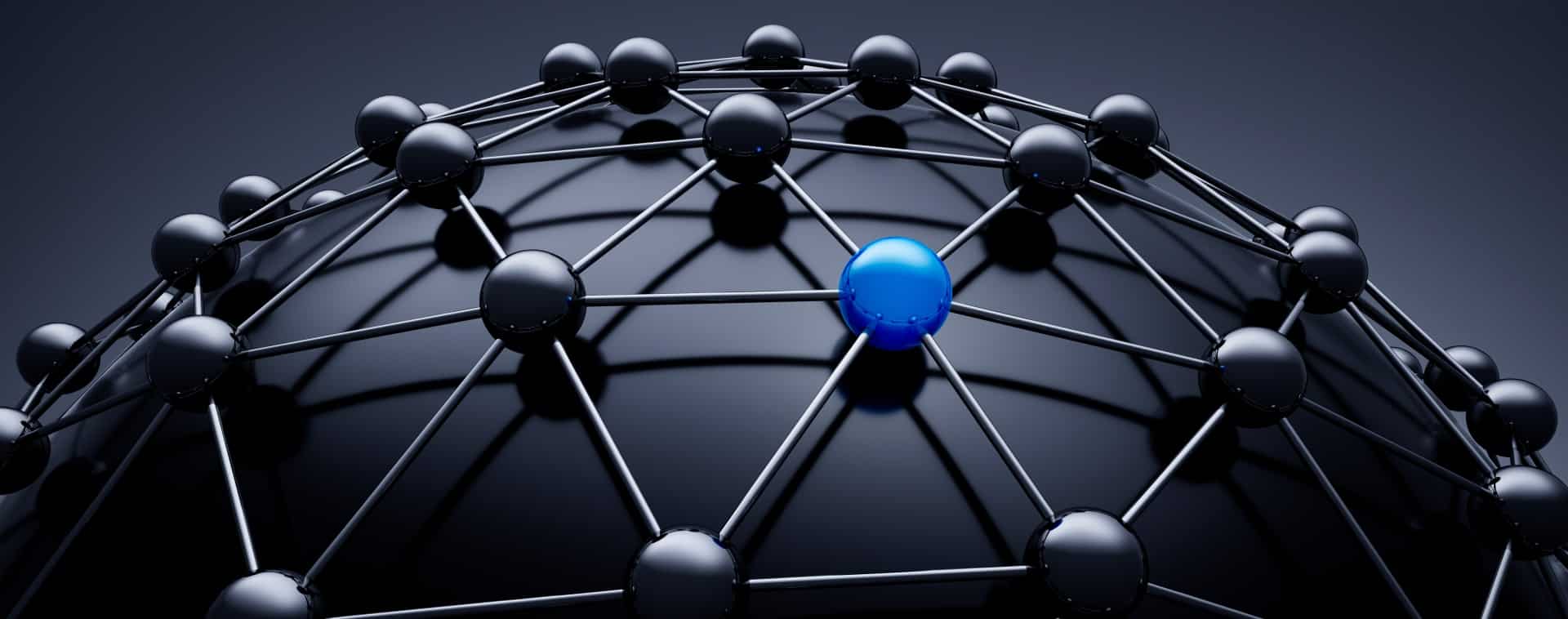 Net of black balls covering sphere, with one blue ball being highlighted, representing backlinks to an advisors website.