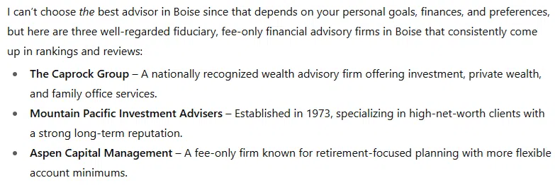 Chatgpt "advisor Near Me" recommendations