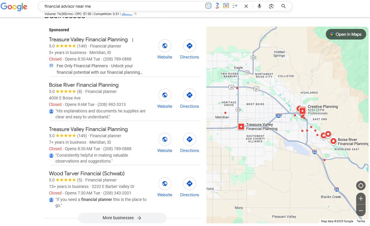 How advisors can be found in near me searches