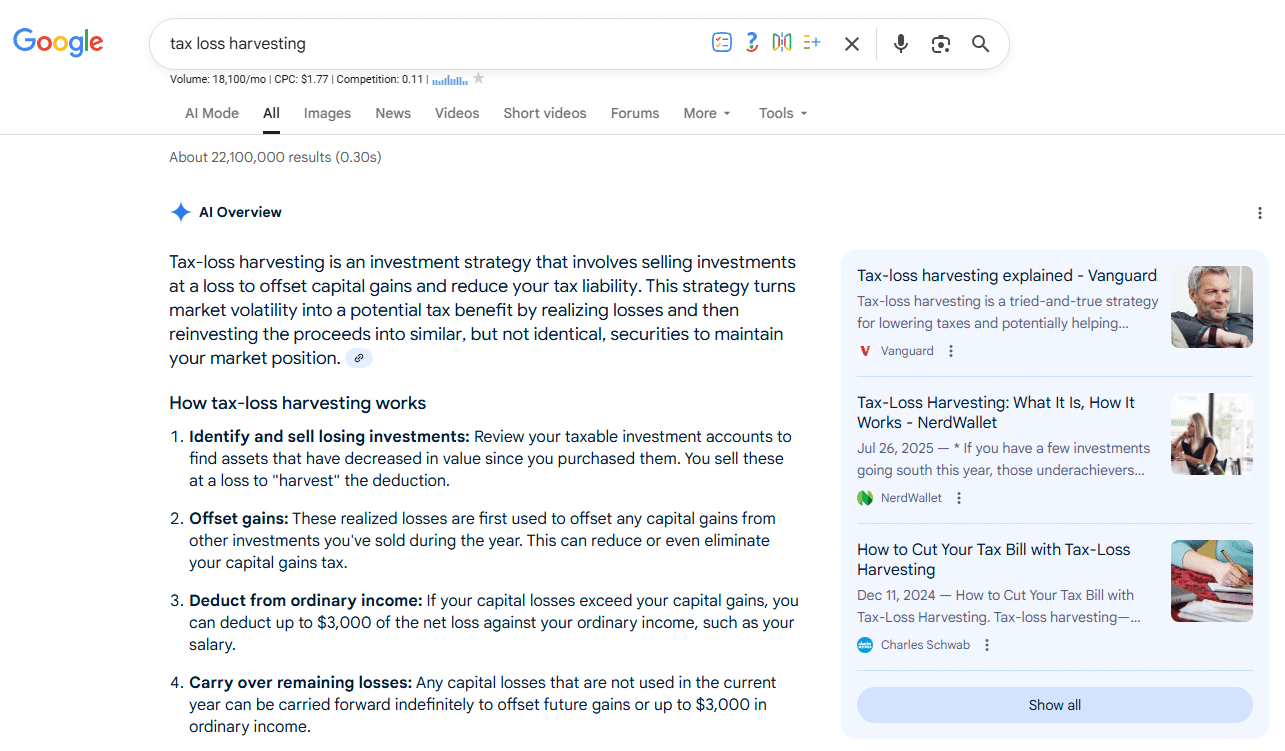 Google Overview answer the question rather than send visitors to websites