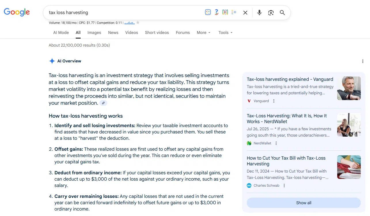 Google Overview answer the question rather than send visitors to websites