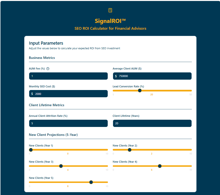 Advisor SEO ROI calculator